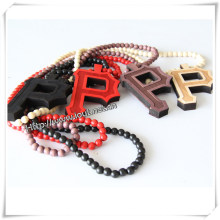 Hip Hop Wood "P" Pendant with 36 Inches Wood Beaded Chain (IO-wn031)